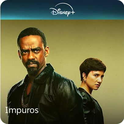 Imagem de dois atores lado a lado da série Impuros olhando sério para frente.